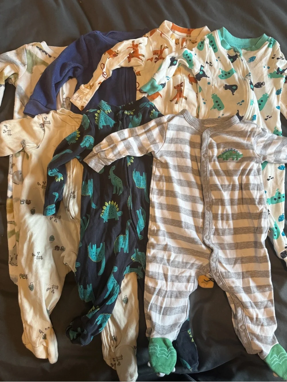 Baby Printed One-Piece Footed Pajamas - 7 included